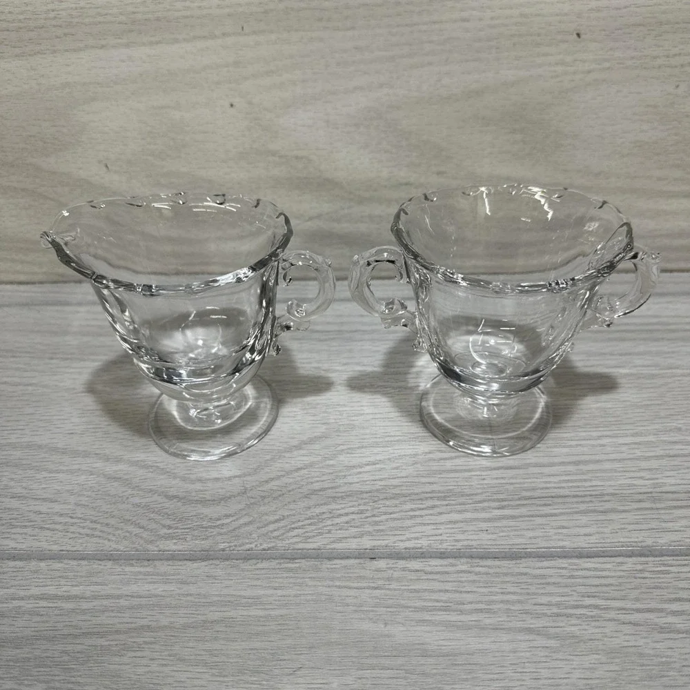 FOSTORIA Century Clear Glass Fitted Creamer & Sugar Bowl Set 4